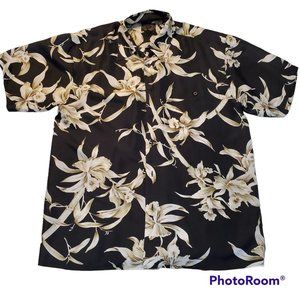 Hawaiian 100% Silk Company Mens Large Black Silk  Hawaiian Shirt